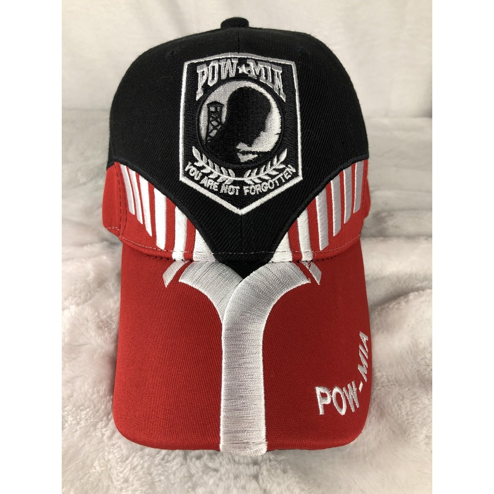 POW-MIA Hat Cap Strap Back Black Red Embroidered You Are Not Forgotten Mens